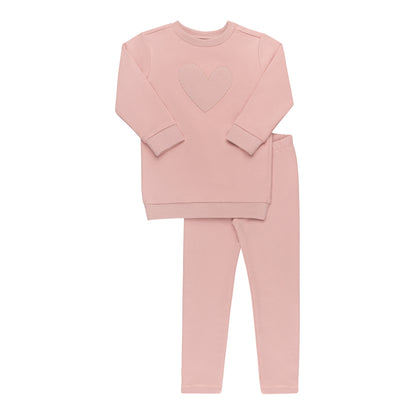 Tricot Ribbed Heart Sweatshirt Set