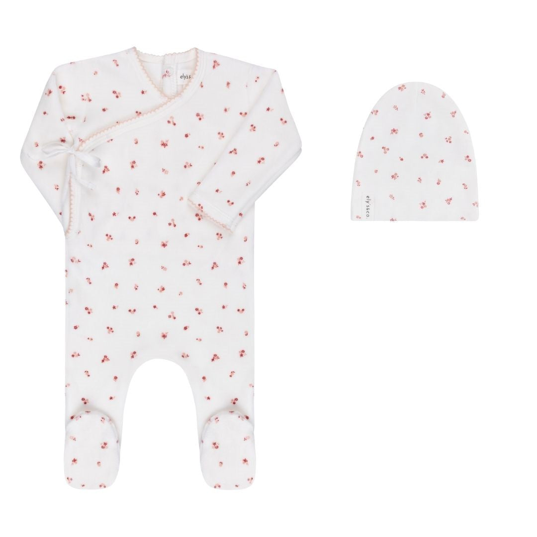Ely's & Co Velour Cluster Flower Footie & Beanie