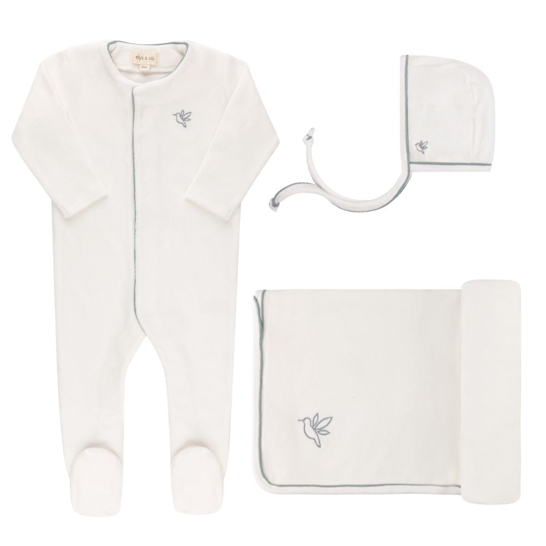 Ely's & Co Velour Embroidered Bird 3pc Set