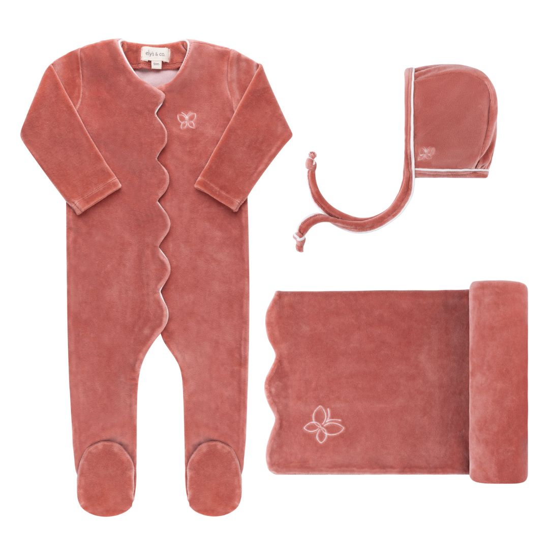 Ely's & Co Velour Embroidered Butterfly 3pc Set