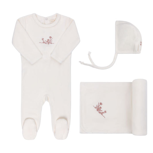 Ely's & Co Velour Embroidered Flowers 3pc Set