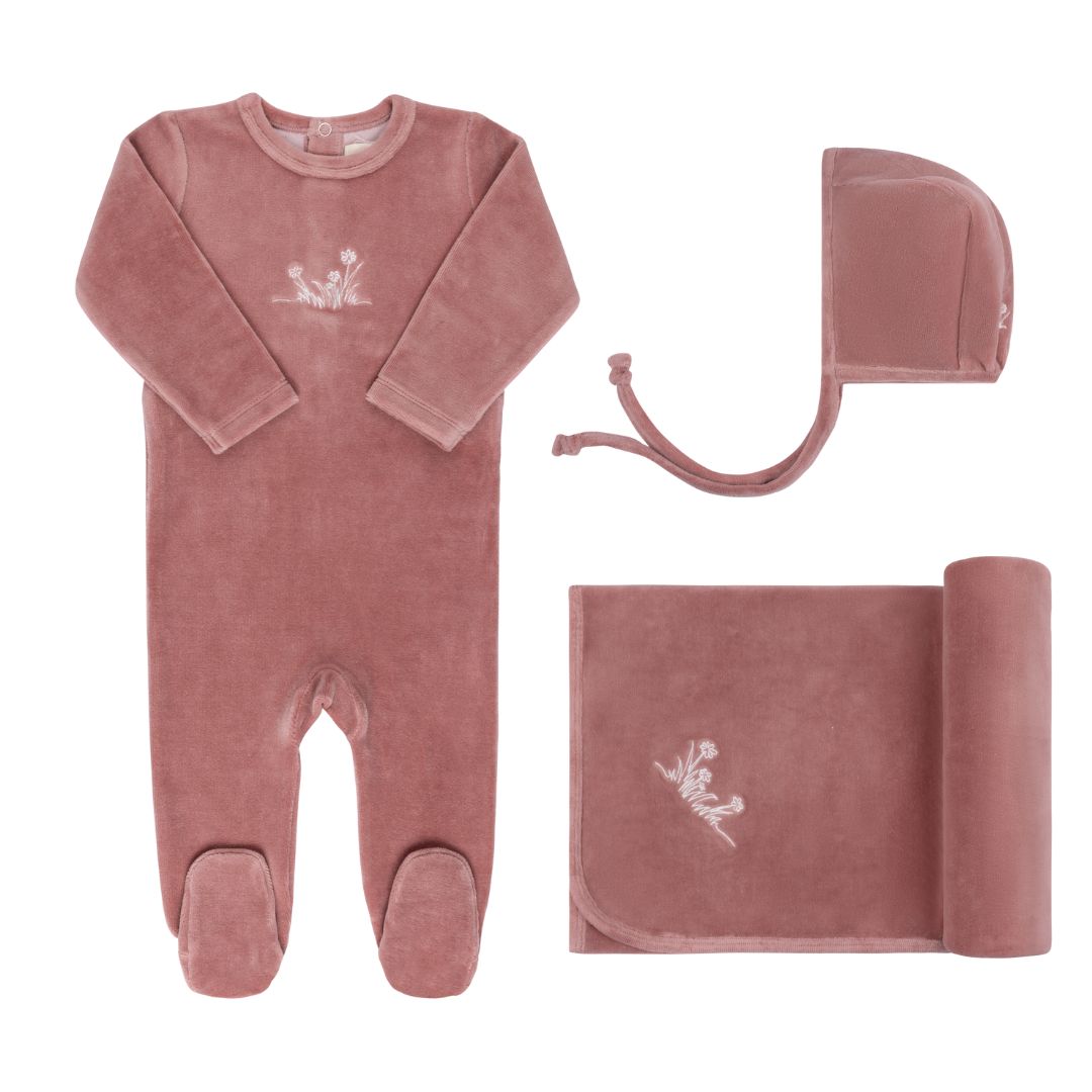 Ely's & Co Velour Embroidered Flowers 3pc Set