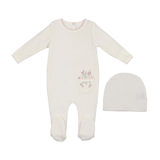 Maniere Velour Pocket Girls Footie And Beanie