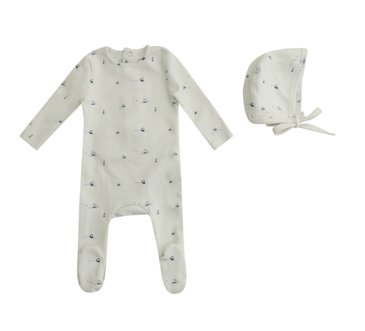 Mini Label Sailboat Footie & Bonnet Boy