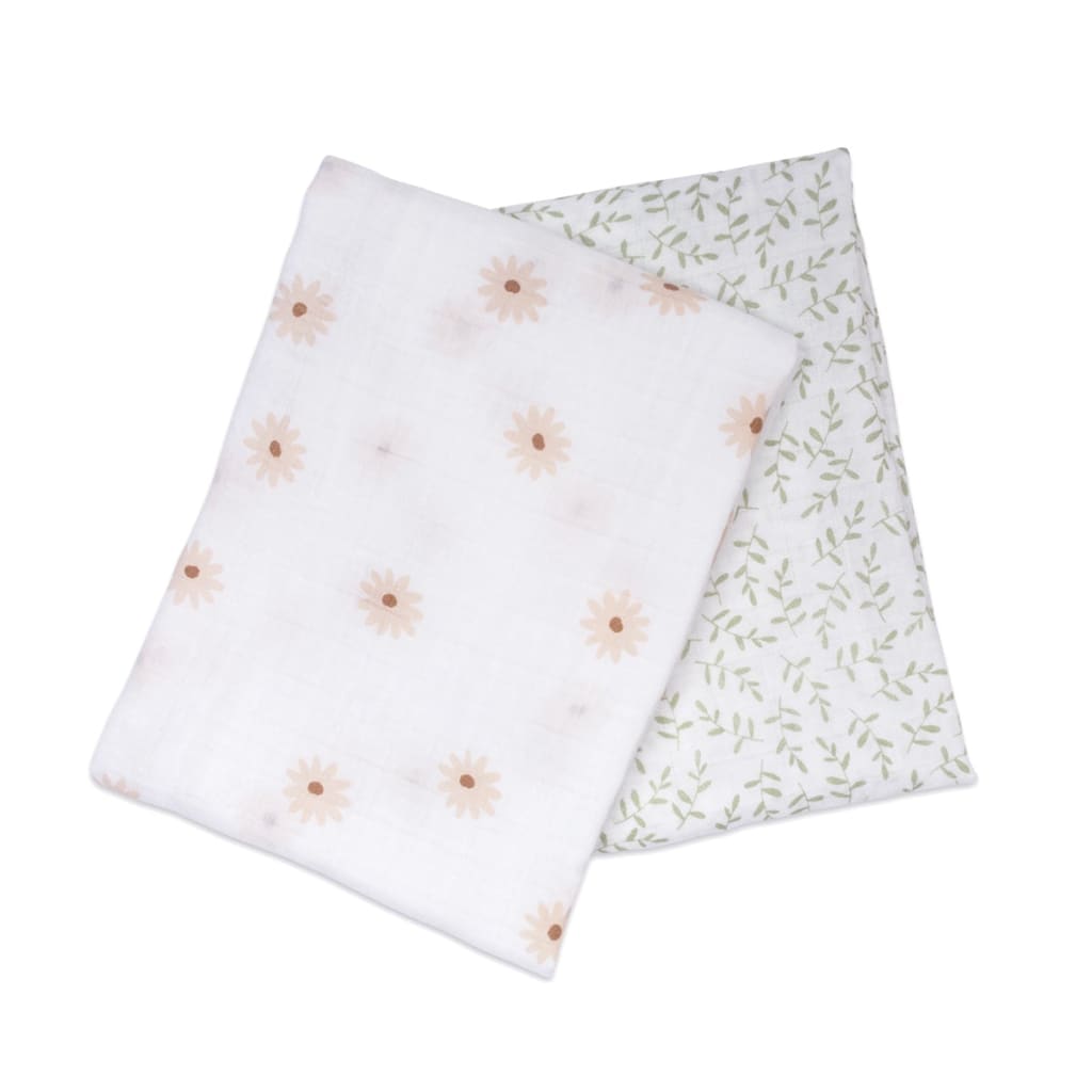 Lulujo Cotton Swaddles - Daisies & Greenery 2pk