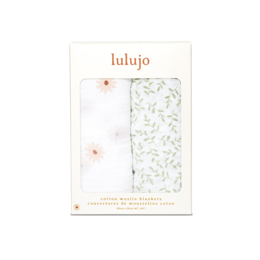 Lulujo Cotton Swaddles - Daisies & Greenery 2pk