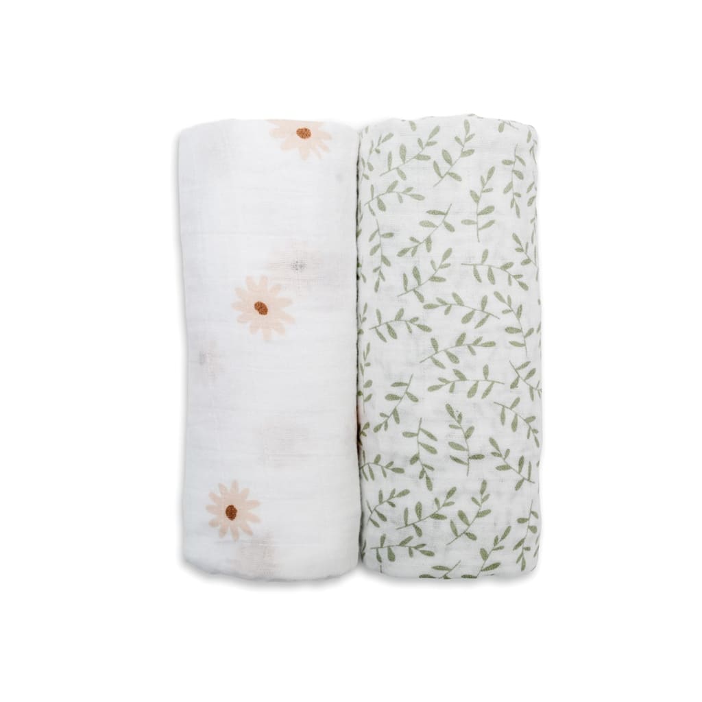 Lulujo Cotton Swaddles - Daisies & Greenery 2pk