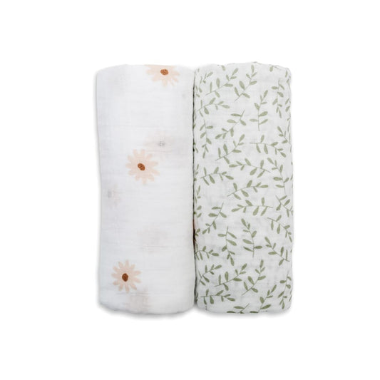 Lulujo Cotton Swaddles - Daisies & Greenery 2pk