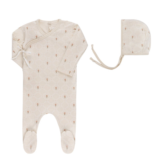 Ely's & Co Floral Grid Footie & Bonnet (girl)