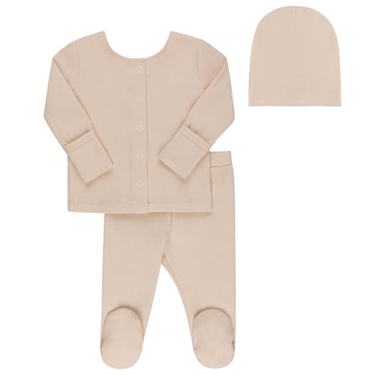 Ely's & Co Ribbed Footed Baby Set & Beanie