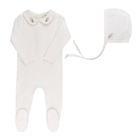 Ely's & Co Embroidered Collar Footie & Bonnet (g)