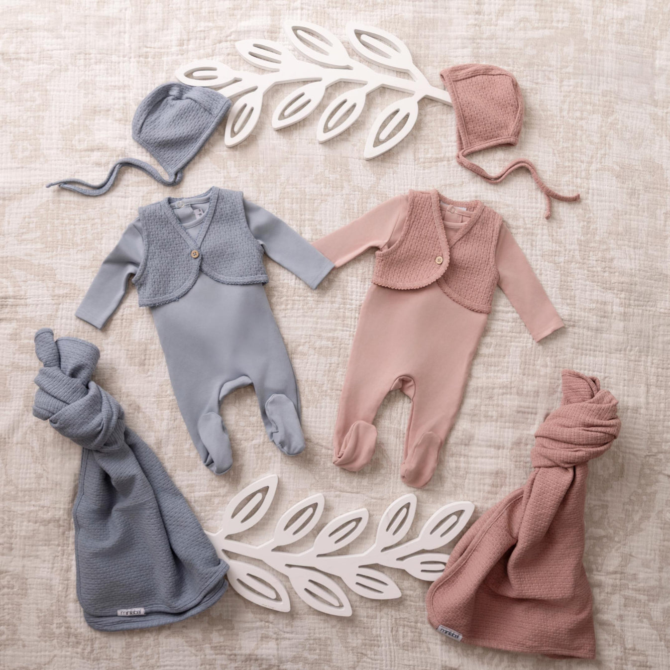 Mini Label Knit Vest Footie, Hat & Blanket