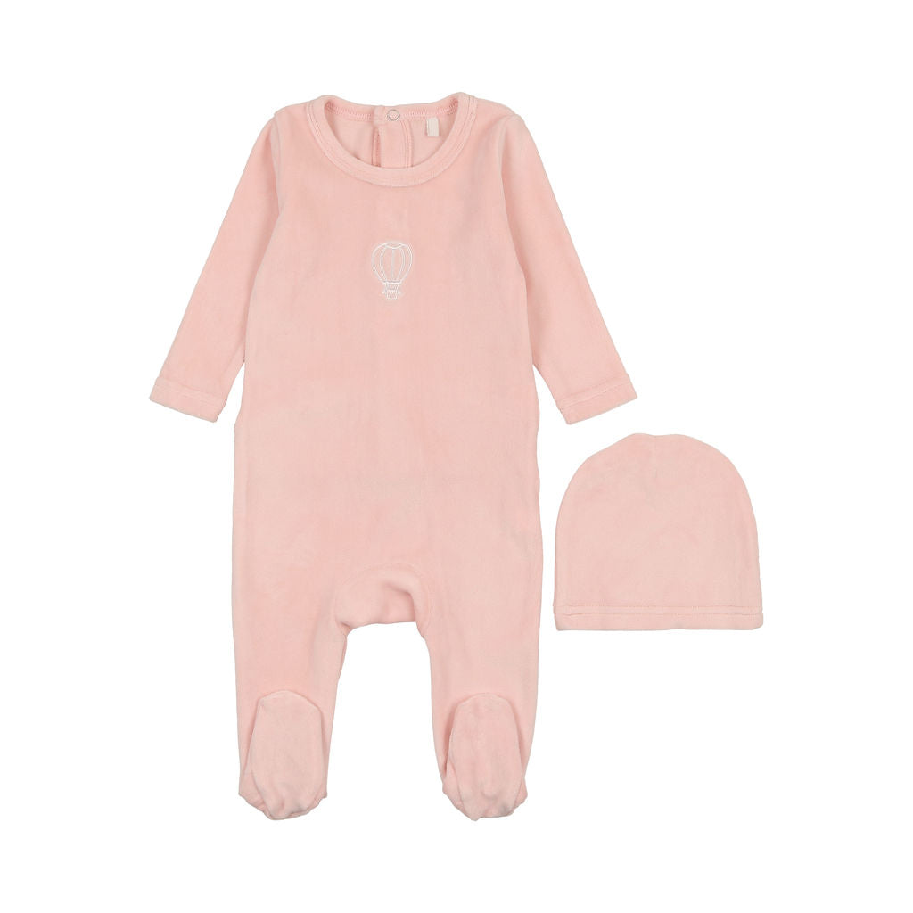 Pouf Velour Embroidered Footie & Hat
