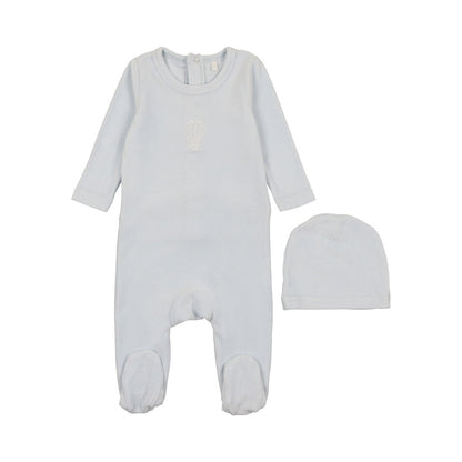 Pouf Velour Embroidered Footie & Hat