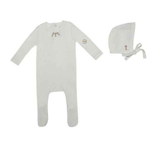 Mini Label Embroidered Keys Footie & Bonnet